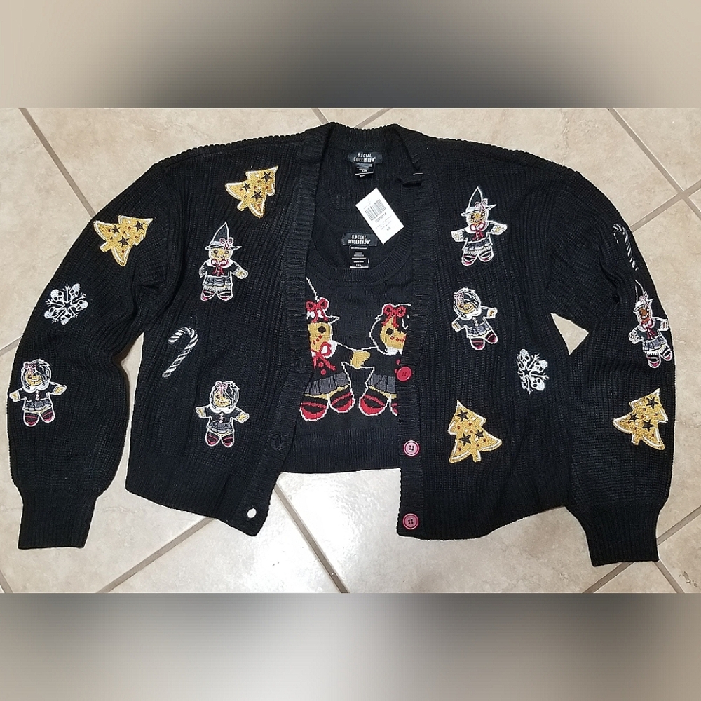 Social Collision Gothmas Gingerbread Cropped Tank & Cardigan Set (Large)